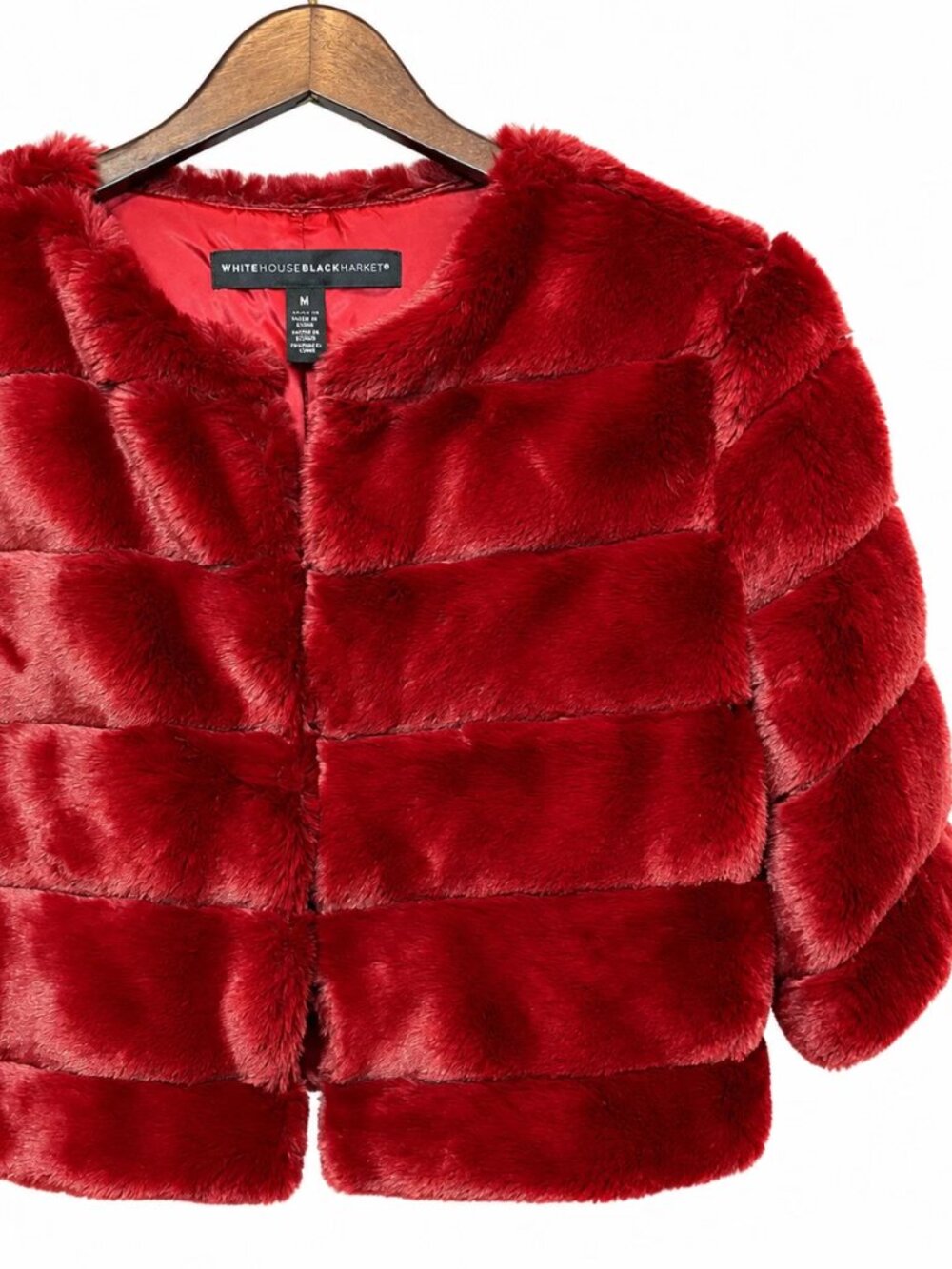 White House Black Market Crimson Faux Fur Bolero Jacket Women’s M 3/4 Sleeve Y2K